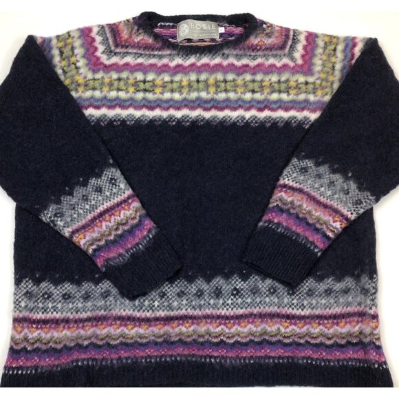 Bosie Fair Isle Wool Knit Pullover Crewneck Sweater Jumper Size Large Scotland - Picture 2 of 8